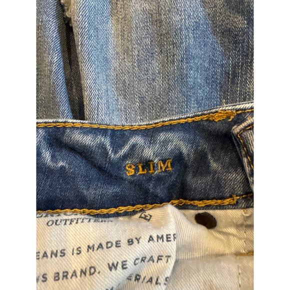 American Eagle Jeans Mens Size 28x32 Blue Jean Slim Tapered Leg Stretch Thrashed - Picture 5 of 11